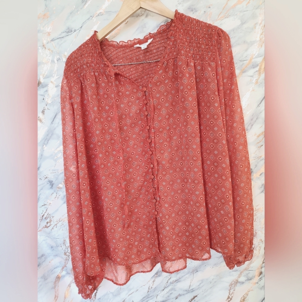 Women's Time & Tru XXL Blouse Orange Floral